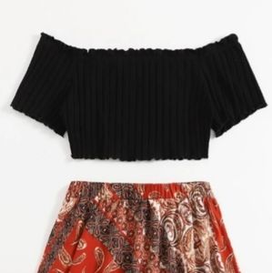 Brand new 2pc Paisley skirt and crop top set